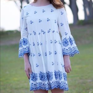 With a Whisper Blue & Ivory Embroidered Dress